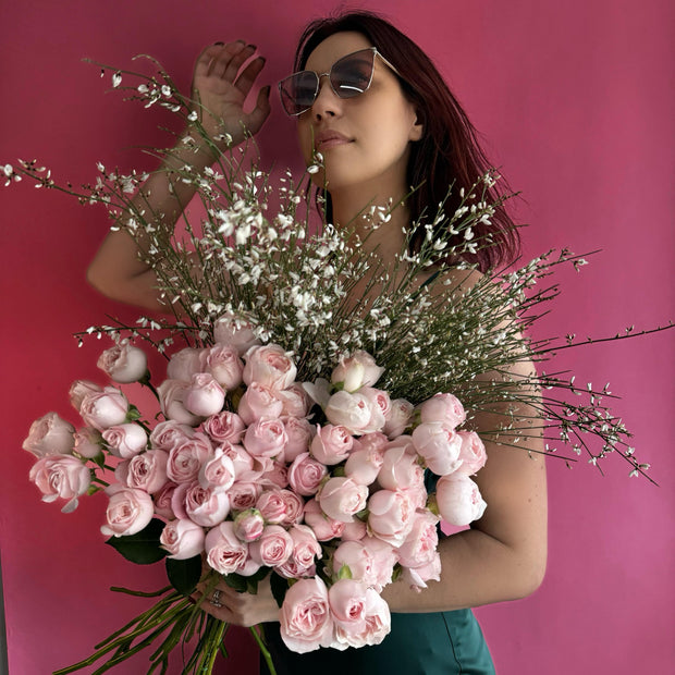 Princess Fatty Kiss garden roses in soft, romantic hues, elegantly arranged with lush petals