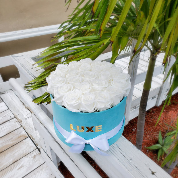 <transcy>Caja de terciopelo turquesa con rosas - más de un año</transcy>