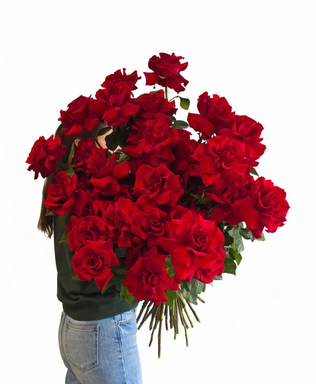 Red hand-fluffed roses