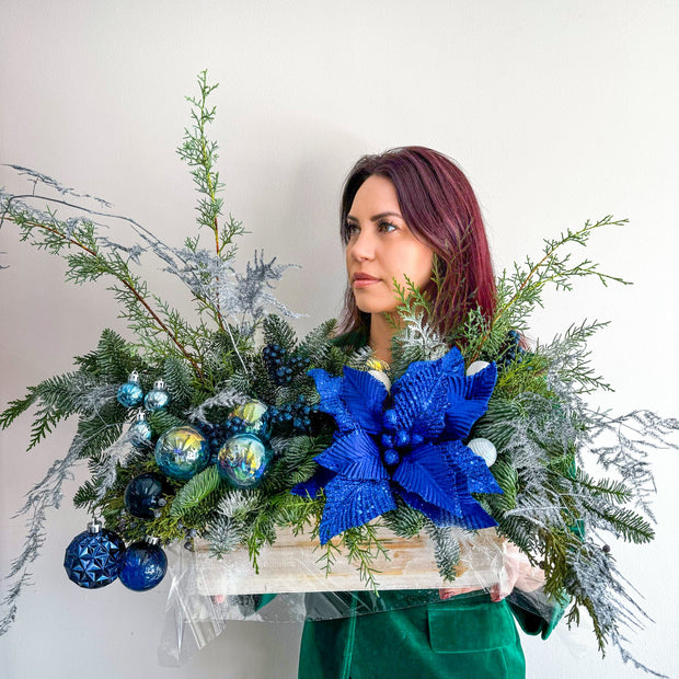 Blue Star  long table Christmas arrangement