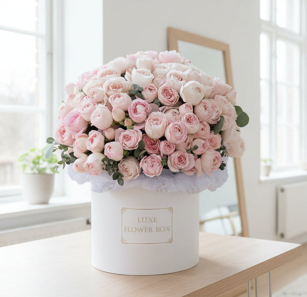 Princess Fairy Kiss Garden Spray Roses Flower Box filled with delicate pink roses, adding elegance to any space.