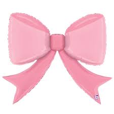 Pink bow with a small logo in the corner